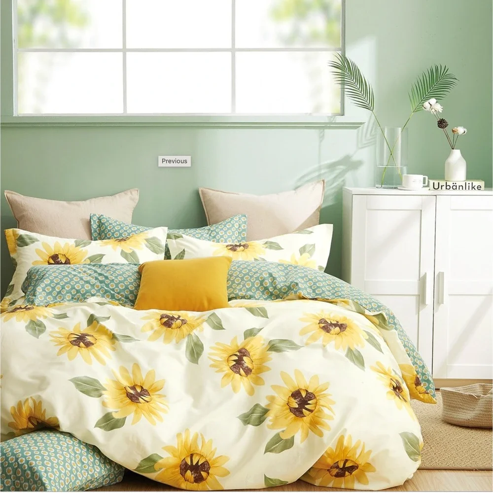 Mia Sunflower 100% Cotton Comforter Set Shams King Farmhouse Boho Cottagecore‎